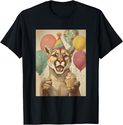 Mountain Lion Retro Art Print Birthday Party Cupcake T-Shirt