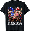Highland Cow Lover Gift Co. 4th Of July Highland Cow Merica American Farm Men Women T-Shirt - Black