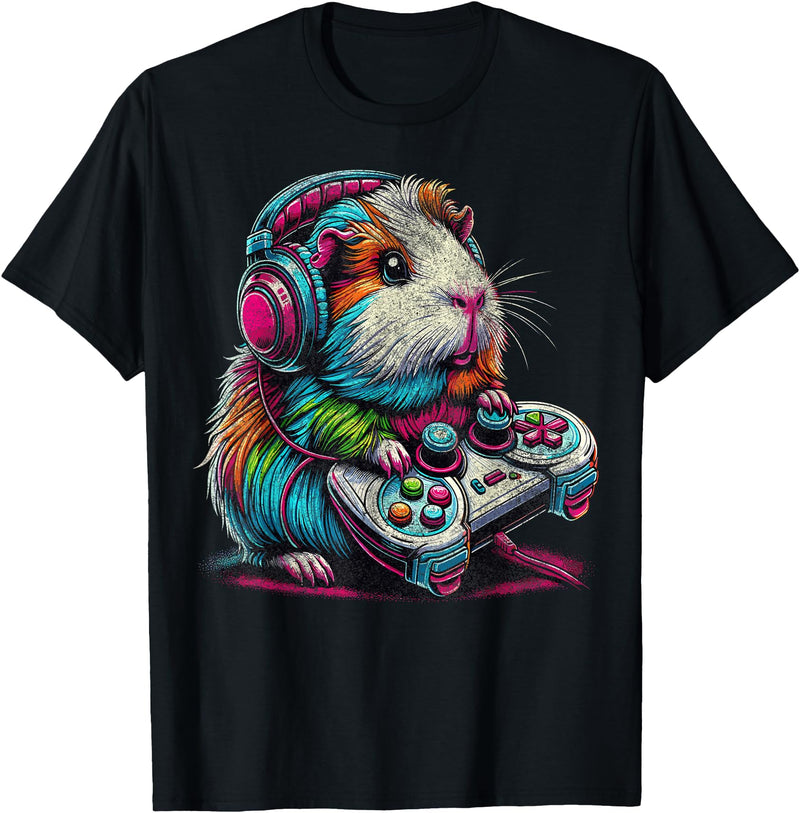 Funny Graphic Guinea Pig Gamers Guinea Pig Video Games Lover Guinea Pig T-Shirt - Black