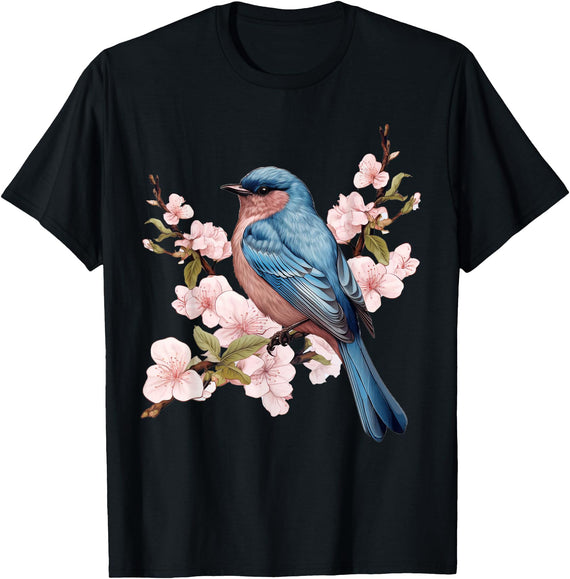 Cute Cottagecore Aesthetic Bird Lover Apparel Cottagecore Aesthetic Floral Bird T-Shirt - Black