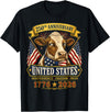Patriotic 250 Years of Freedom 1776-2026 250 Years America Cow Patriotic USA 4th of July T-Shirt - Black
