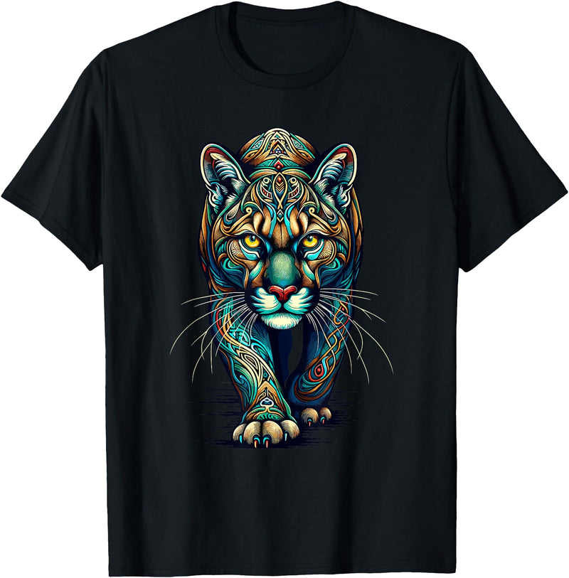 Cougars Gift For A Cougar Lover Mandala Art Cougars Cougar Mountain Lion Puma T-Shirt - Black