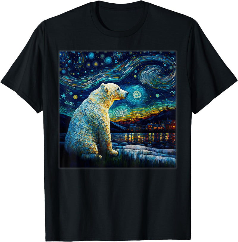 Freestyle Surrealism Starry Night Polar Bear T-Shirt - Black