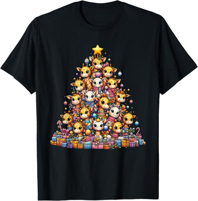 Cute Giraffe Christmas Tree Womens Mens Kids Funny T-Shirt