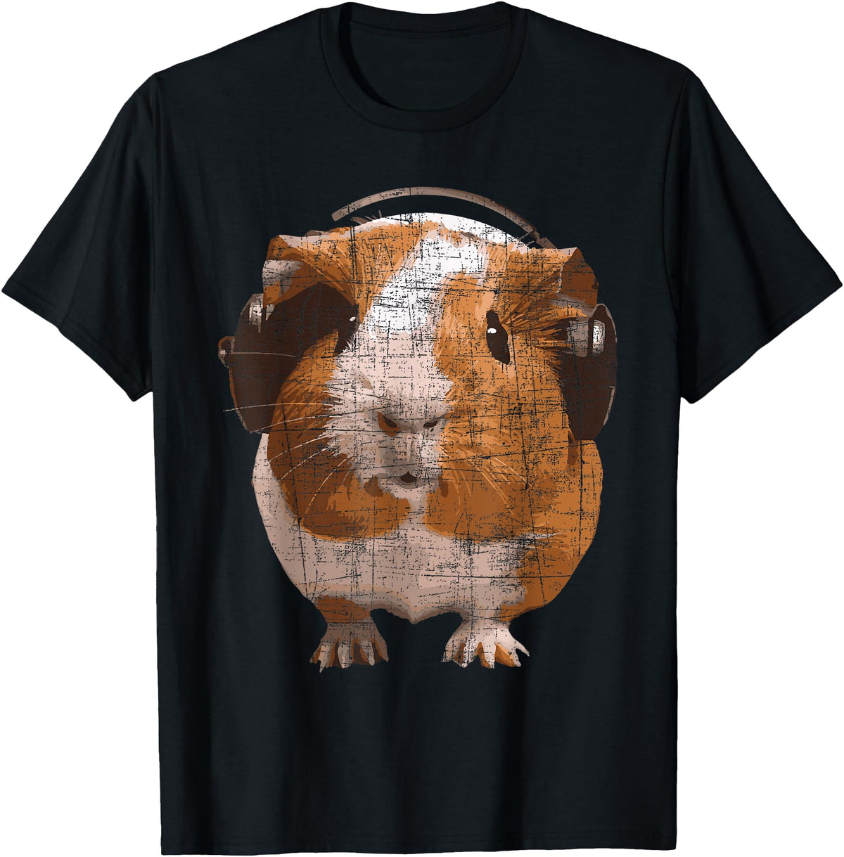 Funny Guinea Pig Shirts Guinea Pig With Big Headphone - Animal Rodent Lover T-Shirt - Black