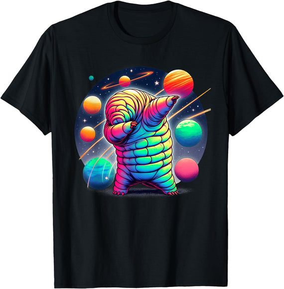 Microbiology Moss Piglet Science Teacher Gifts Tardigrade Water Bear Dabbing In Space Funny Microbiologist T-Shirt - Black