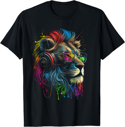 Lion Sunglasses Headphones Party Lion Lovers Lions T-Shirt