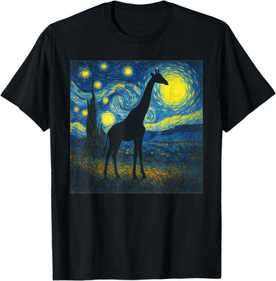 Starry Night Van Gogh Giraffe Animal Funny Graphic T-Shirt