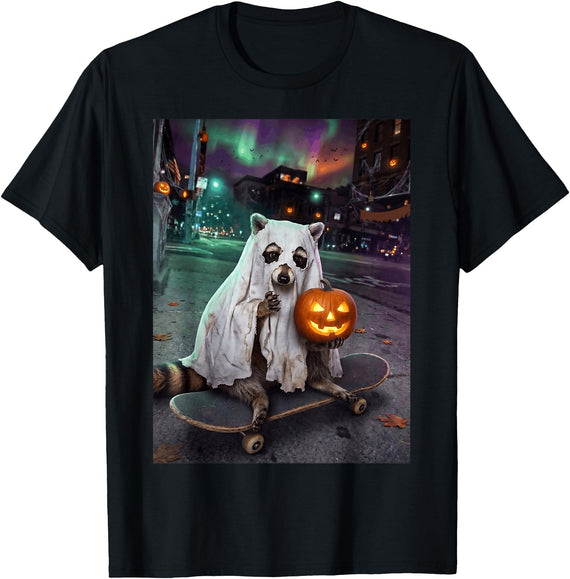 Funny Raccoon Ghost Halloween Costume Funny Raccoon Meme Animal Trash Panda Ghost Halloween T-Shirt - Black