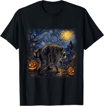 Raccoon Van Gogh Jimothy Halloween Raccoon Jimothy Moonlit Pumpkin Van Gogh T-Shirt
