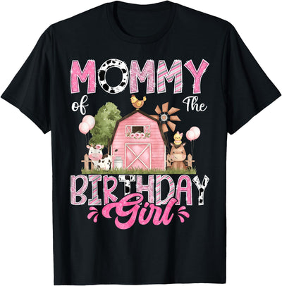 Mommy of the Birthday Girl 1st Birthday Pink Cow Farm T-Shirt