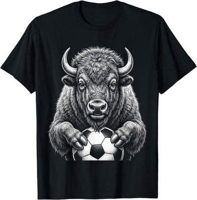 Cow Vintage Soccer Fan Bison Buffalo Holding Soccer Ball T-Shirt