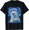 Bear Designs. Cute Polar Bear Van Gogh Style Starry Night Graphic T-Shirt - Black
