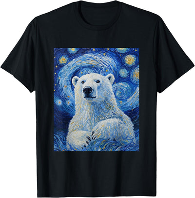 Bear Designs. Cute Polar Bear Van Gogh Style Starry Night Graphic T-Shirt
