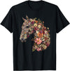 Horse Lover Gifts Floral Horse T-Shirt - Unisex-Adult, Classic Fit, Black, Small, Short Sleeve, Cotton Blend, Floral Pattern - Black