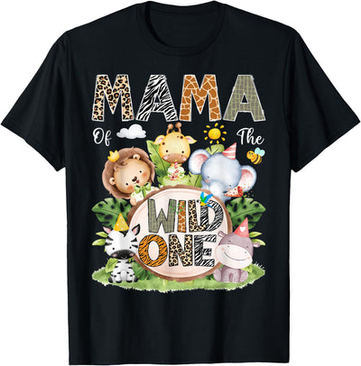 Safari Jungle Animals Bday Boy Matching Mama of The Wild One Safari Jungle Woodland 1st Birthday T-Shirt