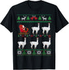 Parabolic Christmas Llama Pulling Santa Sleigh Funny Llama Lover Ugly Christmas T-Shirt - Black