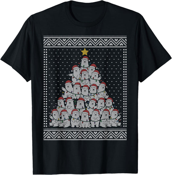 White bear Christmas tacky sweater Polar Bear Christmas Tree Ugly Sweater T-Shirt - Black