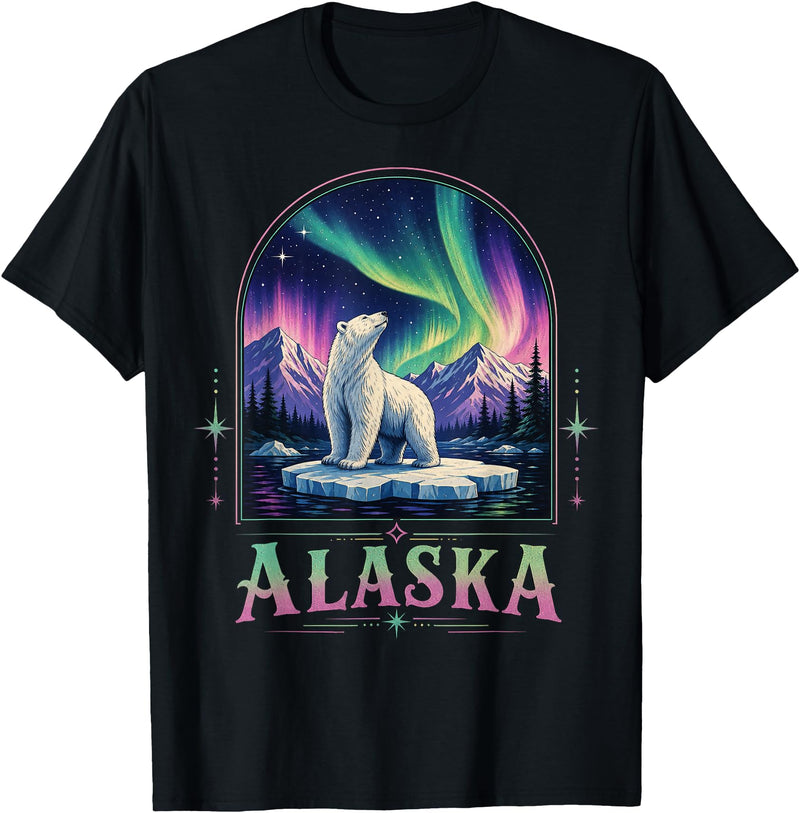 Polar Bear Art Lovers Polar Bear Under Aurora Borealis T-Shirt - Black