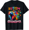 Colorful Rainbow Family Bear Autism Awareness Autism Grandma Colorful Rainbow Grandma Bear Autism T-Shirt - Black