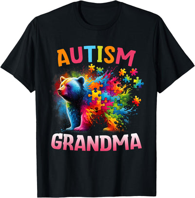 Autism Grandma Colorful Rainbow Grandma Bear Autism T-Shirt