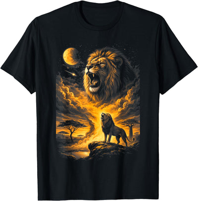 Majestic Roaring Lion Savanna Moon Night Sky African Safari T-Shirt