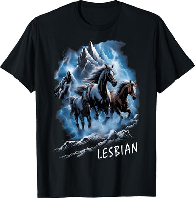 Horses Running Through Lightning Lesbian 90s Vintage Pride T-Shirt