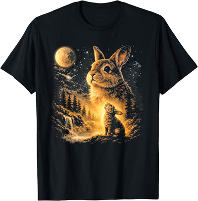 Rabbit Gazing at a Golden Moon T-Shirt