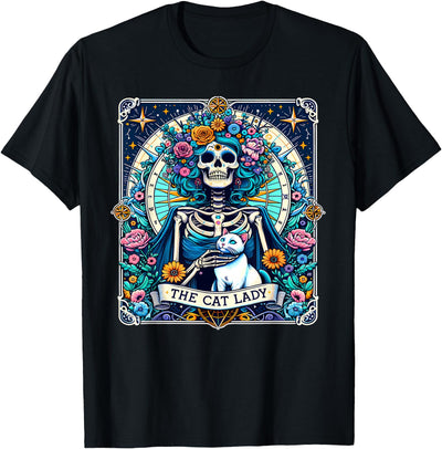 The Reader Skeleton Book Lover Tarot Card Women The Cat Lady Skeleton Book Lover Tarot Card Reader T-Shirt