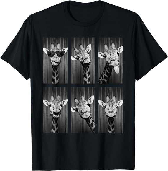Funny Giraffe Animal Photobooth Giraffe Photobooth Funny Safari Animal Portrait T-Shirt - Black