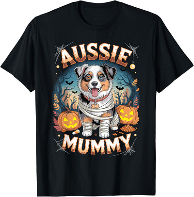 Spooky Cute Halloween Gifts Aussie Moms& Pet Lover Aussie Mummy Halloween Costume Dog Owner Australien Shepherd T-Shirt