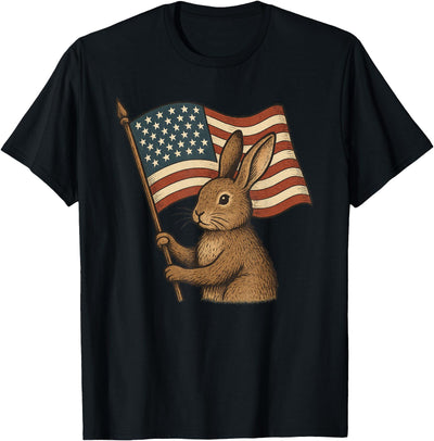 Rabbit Holding American Flag T-Shirt