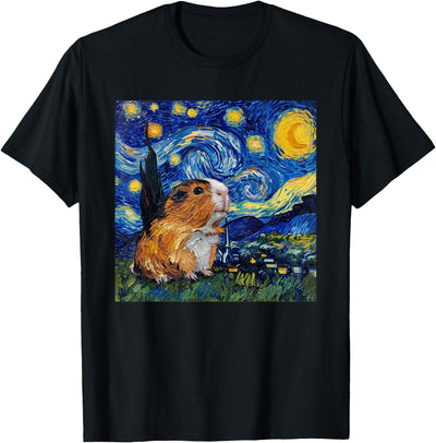 Guinea Pig Van Gogh Style Starry Night Graphic T-Shirt
