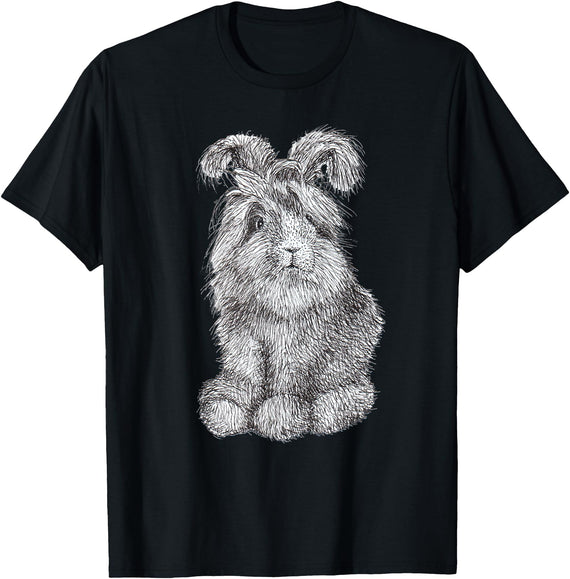 Angora Bunny Rabbit Drawing Men's Women's Children's T-Shirt in Black