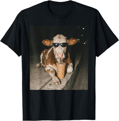 Cow Drinking Iced Coffee on the Curb Tee