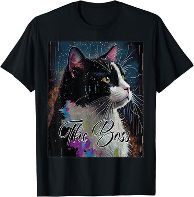 Tuxedo Cat The Boss for Kitten and Cat Lovers Boss Tuxedo Cat Lovers Funny Tee Shirt for Mom Dad Gift T-Shirt