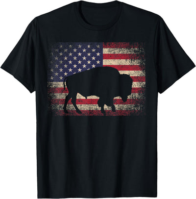 American Buffalo Bison 4th of July Gift American Flag Usa T-Shirt