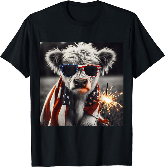 Happily Ever Forever American Baby Cow 4th of July T-Shirt - Black