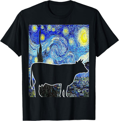 Funny Cow Van Gogh Famous Painting Cow Starry Night Farmer T-Shirt