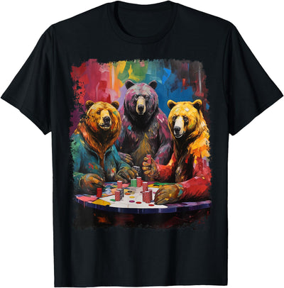 Playing Card Pop Art Gambling Bears Playing Poker Cards T-Shirt