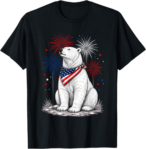 Polar Bear America's 250th 4th of July Outfit Polar Bear America's 250th Patriotic Fireworks Animal Lovers T-Shirt - Black