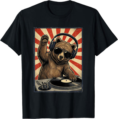 Cool Retro Bear DJ Funny Bears Music Men Women Kids T-Shirt