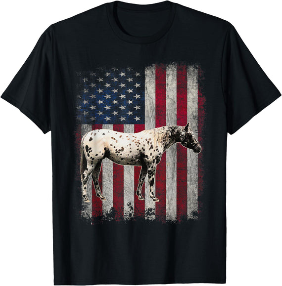 Appaloosa Riding Designs Co. Appaloosa Horse Patriotic American Flag Vintage Horseback Women Kids Men T-Shirt - Black