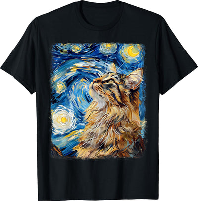 Maine Coon Cat Starry Night Painting Clothing Maine Coon Cat Starry Night Painting T-Shirt