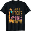 Jaygo Elementary Teacher Just a Teacher Who Loves Giraffes Giraffe Lover Educator T-Shirt - Navy Blue
