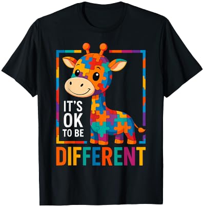 Autism Awareness Giraffe Its Ok to Be Different T-Shirt