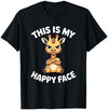 Sarcastic Giraffe Grumpy Animal Mood Funny Angry Giraffe Humor This is My Happy Face T-Shirt - Navy Blue