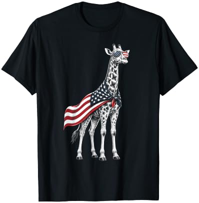 Giraffe 4th of July US American Flag Patriotic Safari Animal T-Shirt