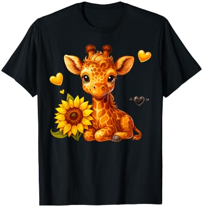 Cute Giraffe with Sunflower T-Shirt