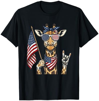 Patriotic Giraffe Sunglasses 4th of July American Flag USA T-Shirt
